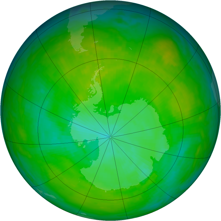 Antarctic ozone map for 23 December 1991